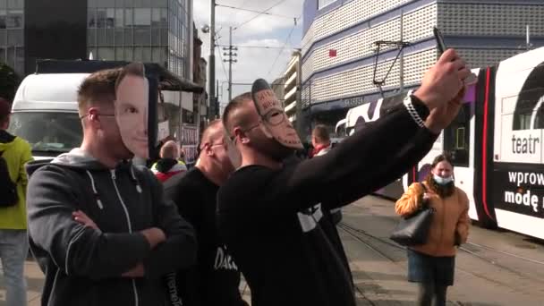 Katowice Poland 2020 March Covid People Masks Move City Uhd — стоковое видео