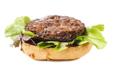 Beyaz arka plan üzerinde hamburger yapma işlemi izole Burger malzemeler