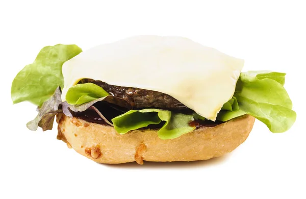 Hamburger ingrediënten geïsoleerd op een witte achtergrond, proces van het maken van hamburger Stockfoto