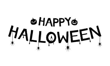 Mutlu Cadılar Bayramı metin Banner. Hanging örümcekler. Kabak. mum.