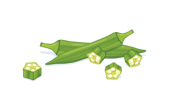 Lady Fringers ou okra vert et tranches sur fond blanc . — Image vectorielle