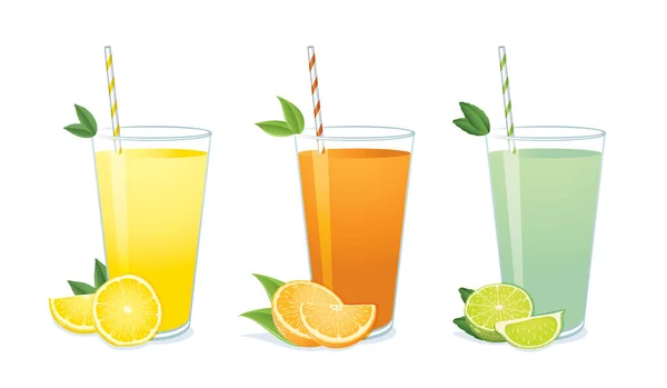 Jus Citron Jus Orange Jus Lime Isolé Sur Fond Blanc — Image vectorielle