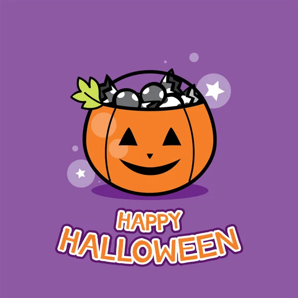 Cubo Calabaza Halloween Aislado Sobre Fondo Púrpura — Vector de stock