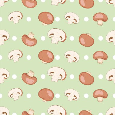 Kraliyet Kahverengi Şampiyon Mantarları yeşil arka planda izole edildi. Şampiyon mantar deseni..