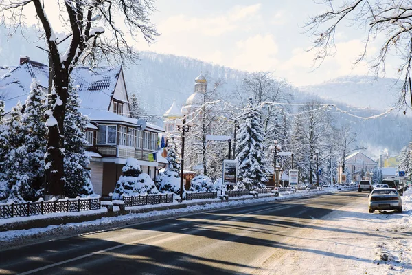 Malerischer Blick Auf Yaremche Dorf Winter Karpaten Ukraine — Stockfoto