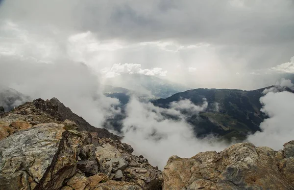 Ködös Hegyek Montblanc Chamonix Alpok — Stock Fotó