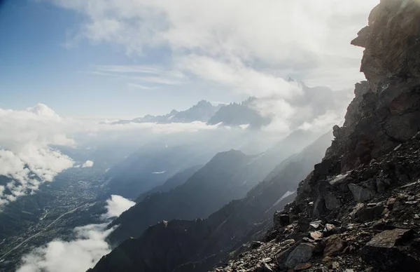 Montagne Nebbiose Montblanc Chamonix Alpi — Foto Stock