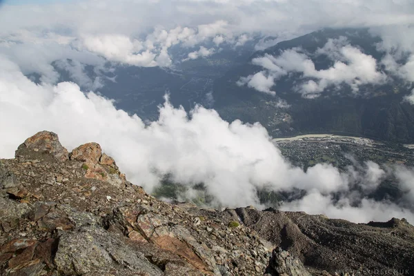 Ködös Hegyek Montblanc Chamonix Alpok — Stock Fotó