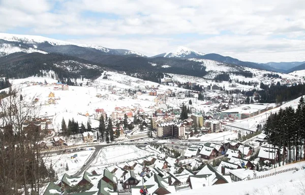 Pohled Středisku Bukovel Zimní Sezóně Ukrajina — Stock fotografie