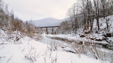görünümünü tren Köprüsü'nde kış sezonu, Yaremche, Ukrayna 