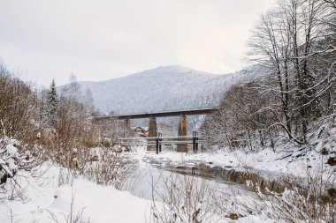 görünümünü tren Köprüsü'nde kış sezonu, Yaremche, Ukrayna 