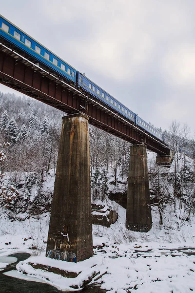 view of train bridge at winter season at Yaremche, Ukraine