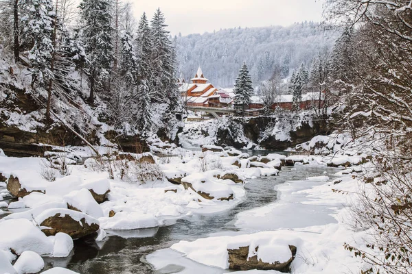 乌克兰冬季亚雷姆切村的景色 — 图库照片