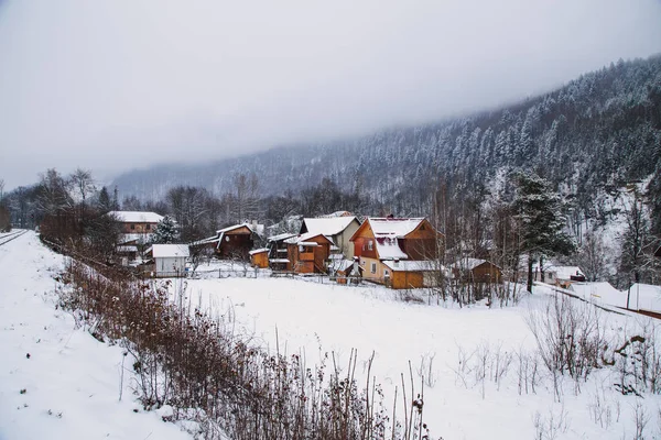 Вид Село Яремче Зимний Сезон Украина — стоковое фото