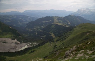turistik tren havadan görünümden Montblanc, Chamonix, Fransa tarihinde  