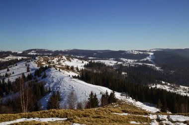 karla kaplı dağlar, gündüz, Yaremche üst kısımları görünümünü