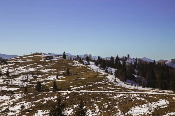 Vista Las Colinas Cubiertas Nieve Fondo Las Montañas Cerca Yaremche — Foto de Stock