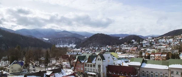 Pemandangan Udara Kota Yaremche Siang Hari Ukraina — Stok Foto