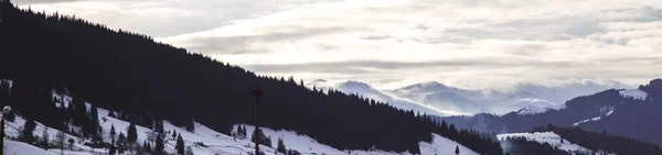 Panoramic View Mountains Winter Season Verhovyna Village — Stock Photo, Image