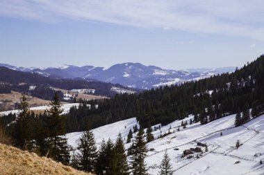 tepeler Verhovyna köyü yakınındaki görünümü kar kaplı