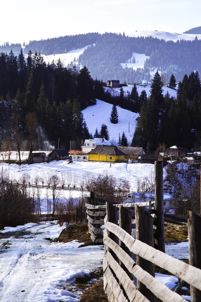 tepeler Verhovyna köyü yakınındaki görünümü kar kaplı