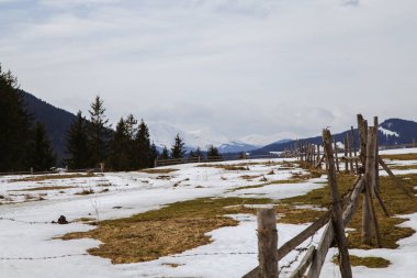tepeler Verhovyna köyü yakınındaki görünümü kar kaplı