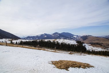 tepeler Verhovyna köyü yakınındaki görünümü kar kaplı