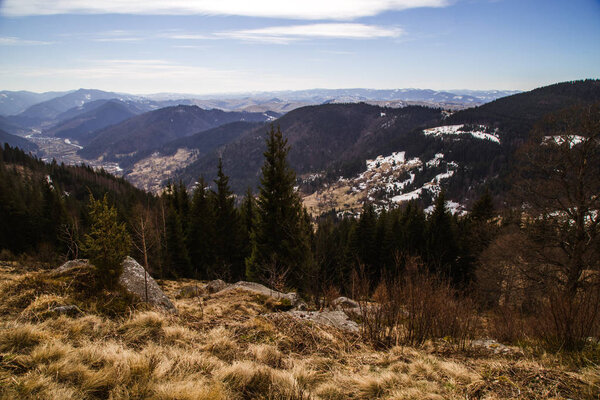 aerial view of Holovy village on mountains background, Ukraine