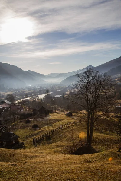 Letecký Pohled Obec Kryvorivně Mlze Ukrajina — Stock fotografie