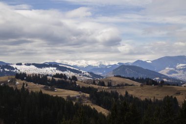 gün içinde Synytsi yakınlarındaki dağların doğal manzarası, Verhovyna Köyü