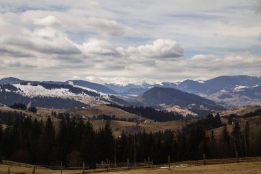 gün içinde Synytsi yakınlarındaki dağların doğal manzarası, Verhovyna Köyü