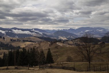 gün içinde Synytsi yakınlarındaki dağların doğal manzarası, Verhovyna Köyü