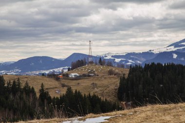 gün içinde Synytsi yakınlarındaki dağların doğal manzarası, Verhovyna Köyü