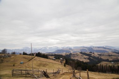 gün içinde Synytsi yakınlarındaki dağların doğal manzarası, Verhovyna Köyü