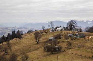 gün içinde Synytsi yakınlarındaki dağların doğal manzarası, Verhovyna Köyü