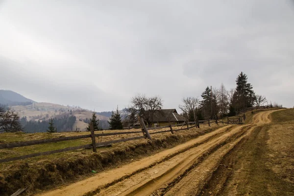 Мальовничий Вид Гори Біля Синеци Денний Час Верховина Село — стокове фото