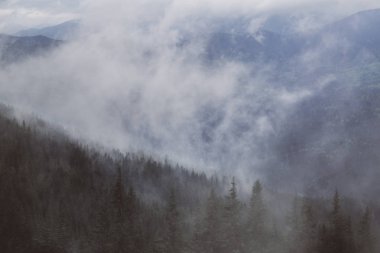 sisle çevrili Kukul Dağı'nın zirvelerinin görünümü, Yaremche, Ukrayna