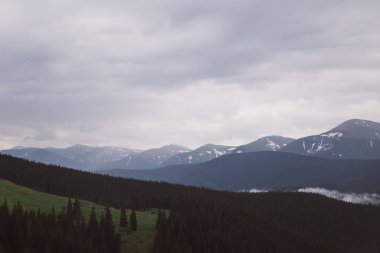 sisle çevrili Kukul Dağı'nın zirvelerinin görünümü, Yaremche, Ukrayna