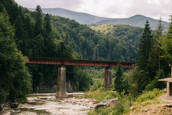 Yaremche yaz sezonunda tren köprüsü görünümü, Ukrayna  