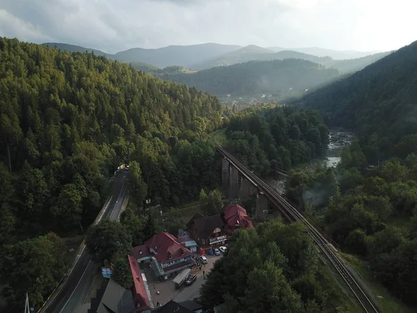 Letecký Pohled Město Yaremche Dne Ukrajina — Stock fotografie