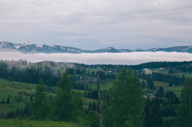 Gündüz vakti Yeblunytsya, Yaremche, Ukrayna 'da bulutlarla kaplı doğal manzara.