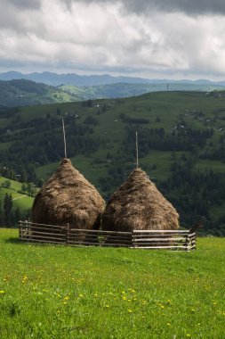 Dağlı ve bulutlu kırsal yaz manzarası
