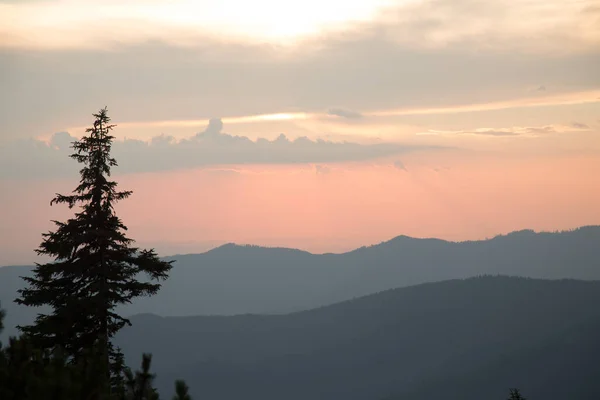 Přírodní Krajina Horami Pozadí Západu Slunce Marmarosy Hranice Ukrajiny Rumunskem — Stock fotografie