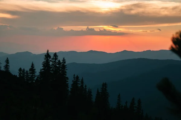 Přírodní Krajina Horami Pozadí Západu Slunce Marmarosy Hranice Ukrajiny Rumunskem — Stock fotografie