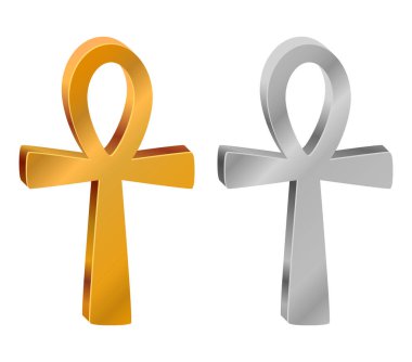 Beyaz arkaplanda altın ve gümüş ankh.