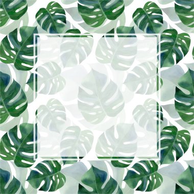 Suluboya yaprak yeşil arka plan, Monstera, kart