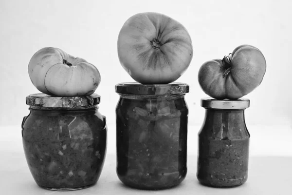 Legumes Caseiros Conserva Comida Fermentada Saudável Legumes Jardim Tomates Amarelos — Fotografia de Stock