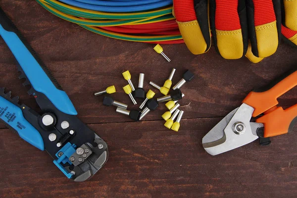 Tools Equipment Electrician Table Top View — Stock Photo, Image