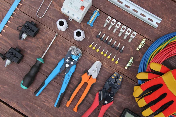 Tools Equipment Electrician Table Top View — Stock Photo, Image