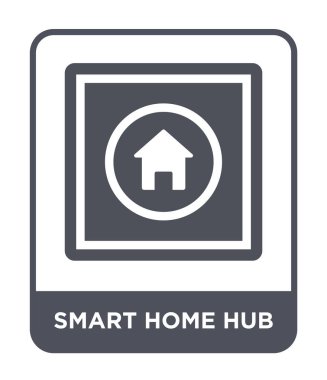 Akıllı ev merkezi simgesini modaya uygun bir tasarım tarzı. Akıllı ev Merkezi simgesi beyaz arka plan üzerinde izole. Akıllı ev hub vektör simgesi basit ve modern düz sembolü.
